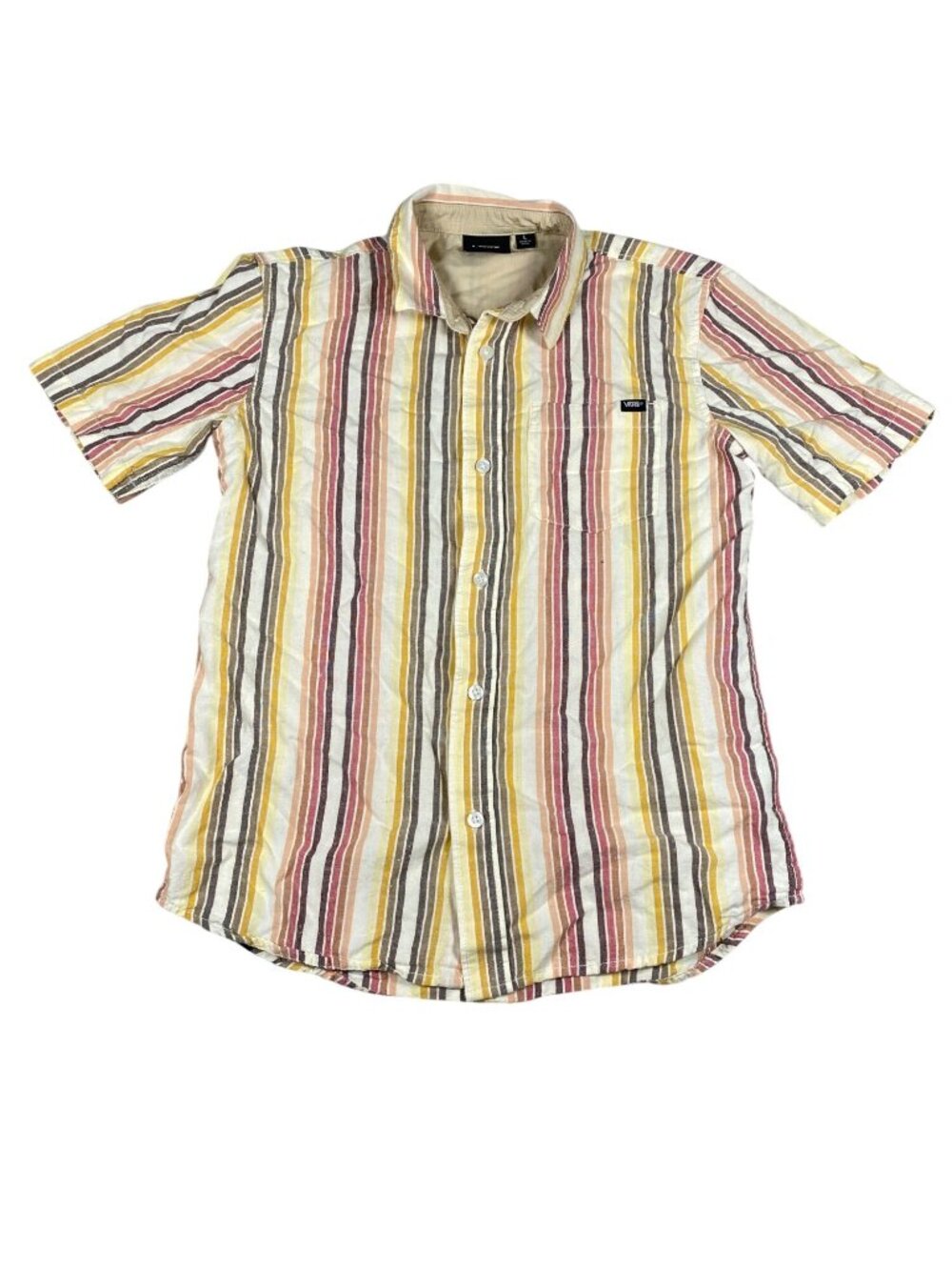 Vans Boys Multicolor Striped Short-Sleeve Button-Up Shirt Large Cotton Blend